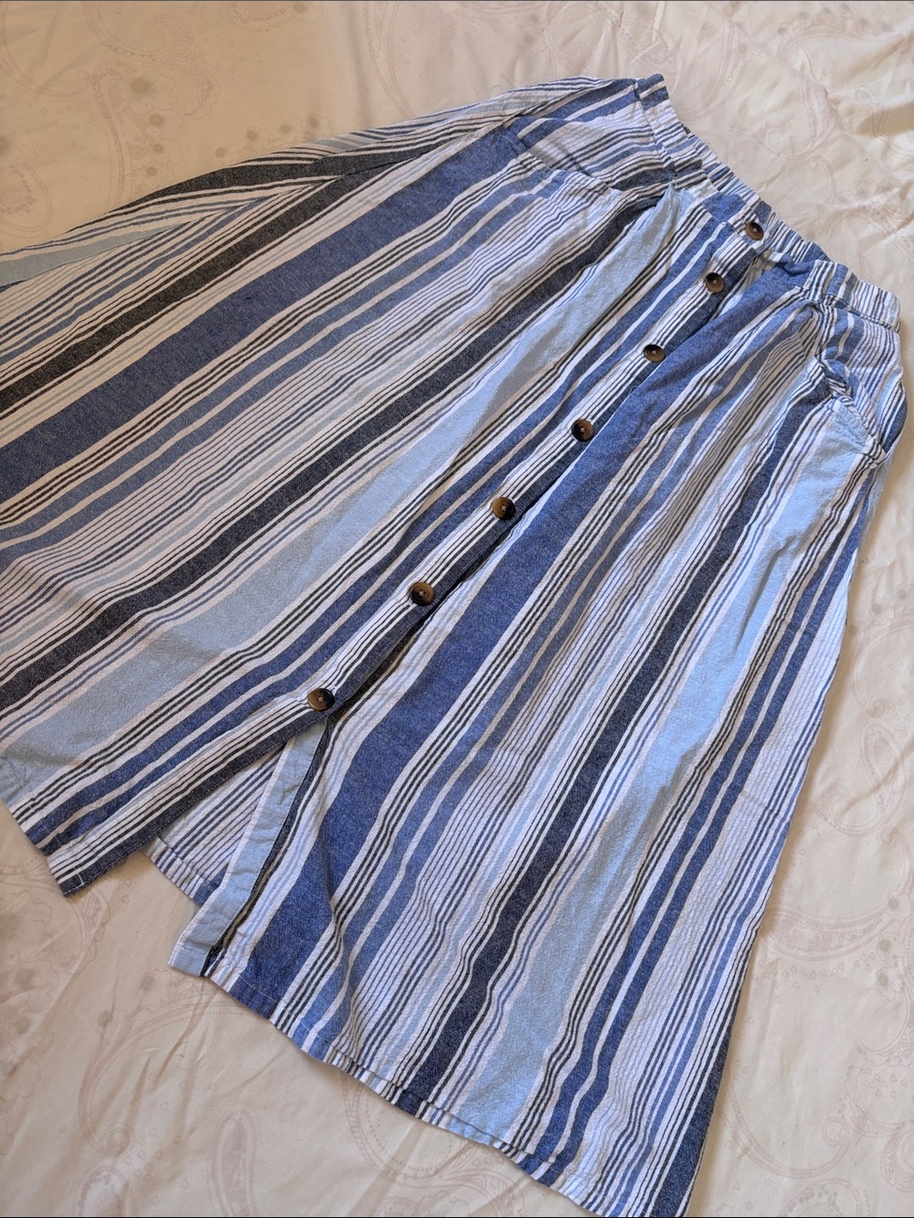 John’s Bay Blue Striped Button-Front Skirt